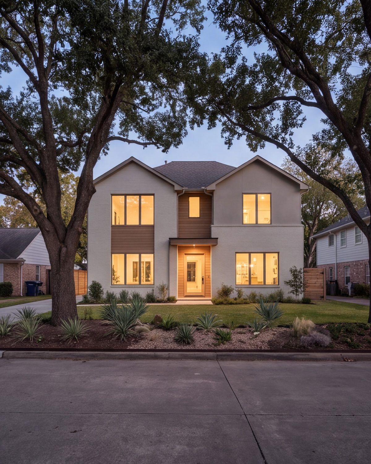 Two-story house in North Houston under oak trees