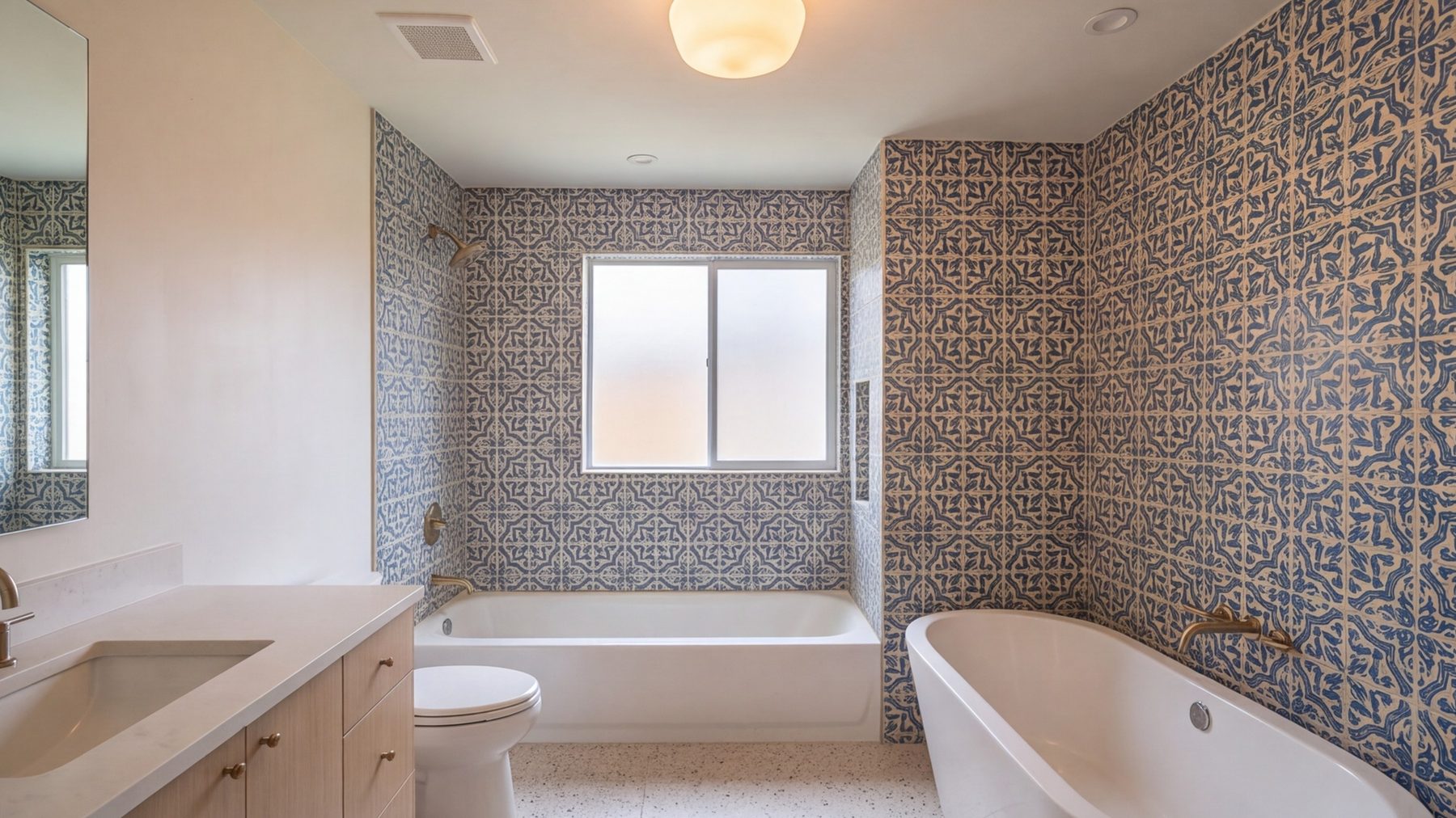 Hall bathroom remodel in Cypress with full-height tile